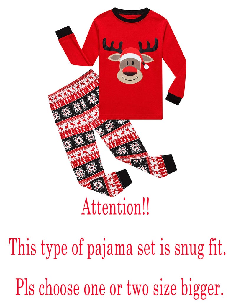 KikizYe Big Girls Boys Long Sleeve Christmas Pajamas Sets Cotton Pyjamas Kids Reindeer Pjs Size 10 - Image 2